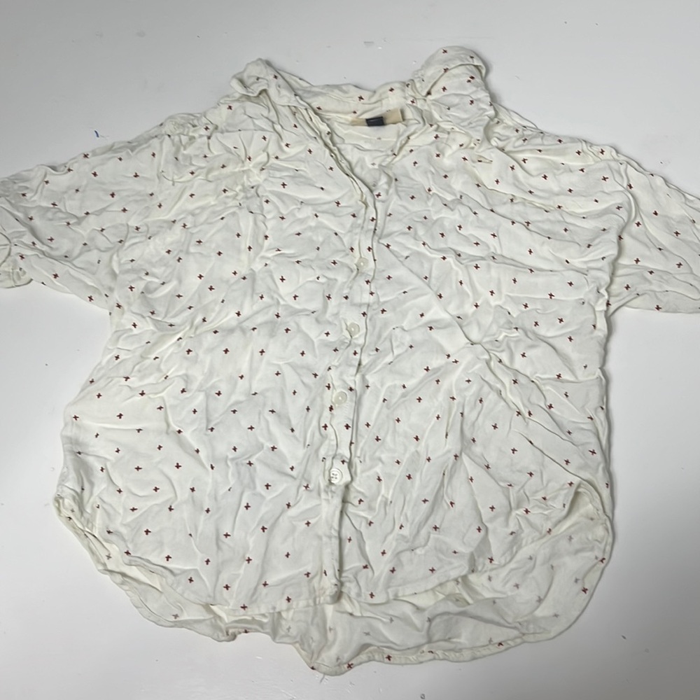 Universal Thread Small Short Sleeve Plus Sign White Red Button Up
